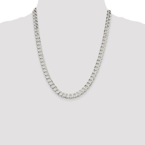 Men's 7.5mm Sterling Silver Solid Flat Curb Chain Necklace, 22 Inch - Picture 2 of 8
